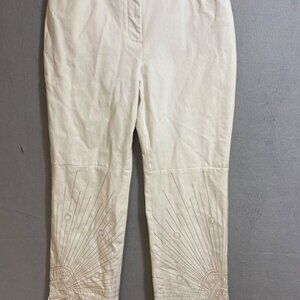 St.‎ John by Marie Gray Women's White Embroidered Pants W SIDE ANKLE SLID SZ 10